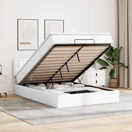 Maison Exclusive - Ottoman säng med madrass & LED i ren vit 140x200cm i konstläder