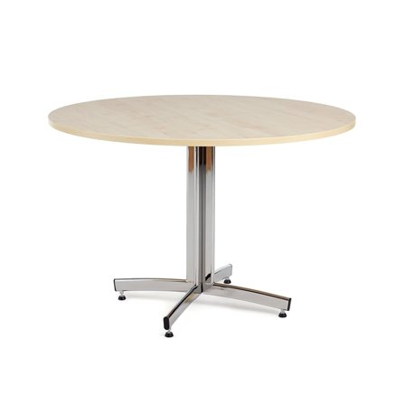 Rundt kantinebord SANNA, Ø1100x720 mm, krom/birk