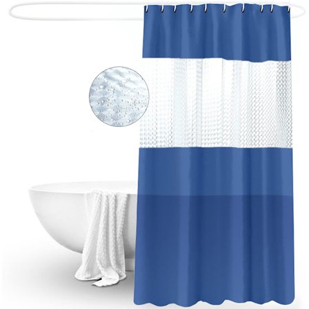 Bruseforhæng, stof bruseforhængsforing med blå sammensyning, brusekabineforhæng med 12 kroge til hjemmet, hotel, maskinvaskbart forhæng, vandtæt bad