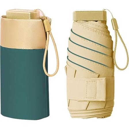 Sammenleggbar reiseparaply (mørkegrønn), 19 tommer 6-ribbet miniparaply kompakt bærbar vindtett paraply, med oppbevaringspose mini reiseparaply foldin