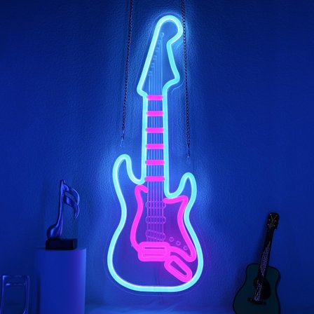 Guitar Neon Light, Dæmpbar LED Guitar Neon Vægskilt USB Drevet, til Mandehule Musikstudie, Gave til Guitarspillere Guitarister Musikelskere