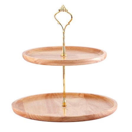 Frugtfad, Træ Naturlig Tekstur, Simpel Elegant Stærk Holdbar Madbakke Kage Frugt Serveringsfad, 20+25cm Dobbelt Lag