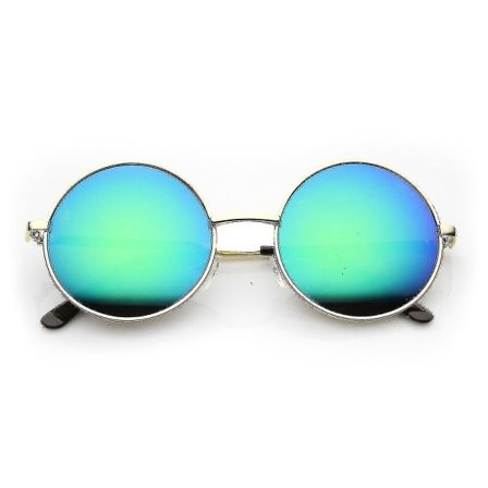 Runde store solbriller i Lennon-stil med speilglass for festivaler