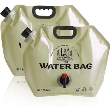 Hopfällbara vattenpåsar 8L med roterande handtag för camping, vandring, picknick, grillning, överlevnadskit, set om 2
