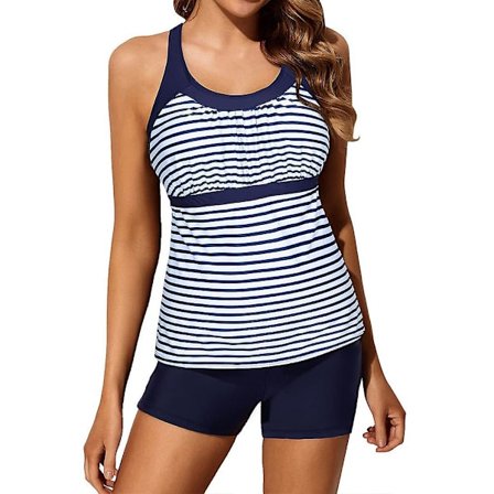Dames badedragt polstret tank top + shorts tankini sæt badetøj