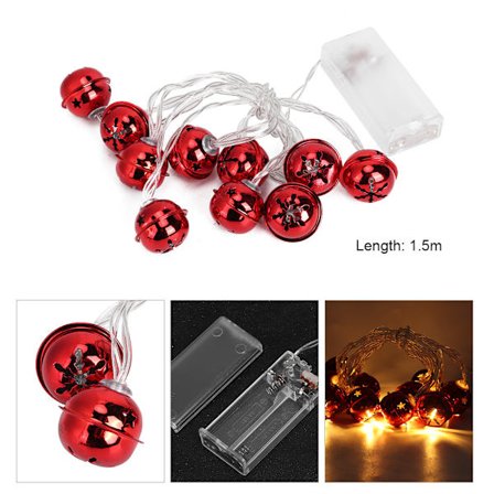 1,65 m 10 LED Röda Metallklockor LED Ljusslinga Dekorationsljus för Sovrum Julgransdekoration