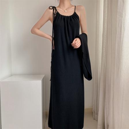 Pure Desire Style Stickad Klänning Sjal Halter Tvådelad tröja Damtröja Black Average size