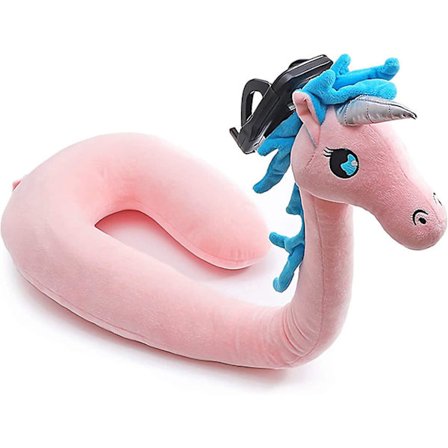 Rejsepude til Nakke U-formet Pude Dyr med Mobiltelefonholder Støtte Justerbar 3D Sød Hjem Fly Sov Pude (enhjørning)