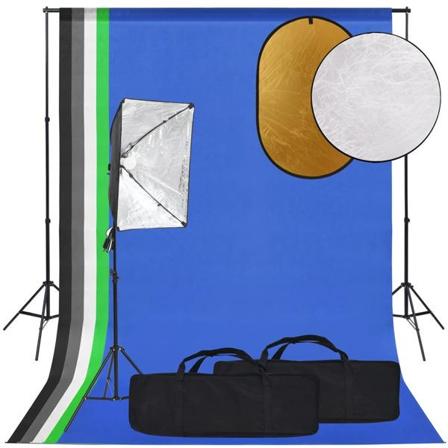 Vidaxl Studioutrustning Med Softbox-lampa, Bakgrund Och Reflexsk Svart