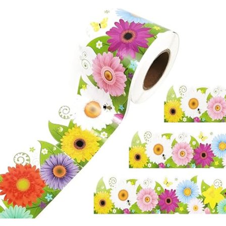 7.5cmx18m Vår Oppslagstavlekanter Fargerike Vårblomster Sommerfugl Oppslagstavle Kant Vår Kant Papirkanter Kant for Hjemmefest C