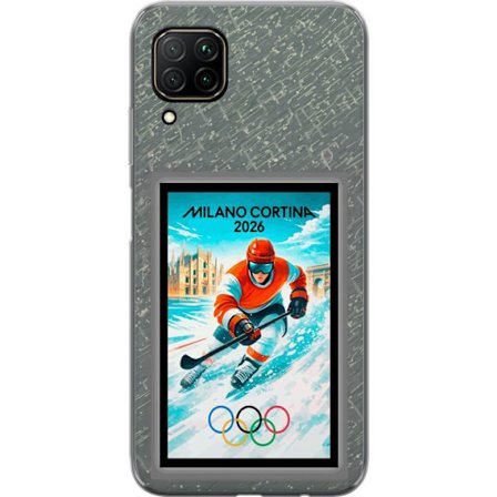 Kompatibel Mobilcover til Huawei P40 lite Curling illustration med spillere og sten på isen, Milano Cortina 2026, snedækkede stænk og olympiske rin