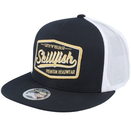 Skillfish - Sort trucker Kasket - Premium Fishing Classic Black/White A-frame Trucker @ Hatstore