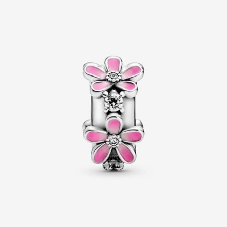 Herre Dame Sterling Sølv Pink Daisy Clip Charm