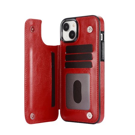 Elegant Hållbart läderfodral för iPhone 15 Plus