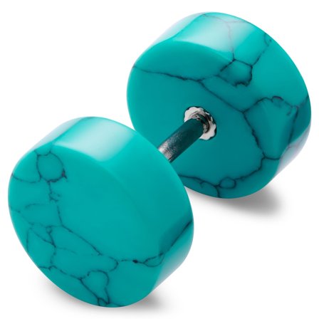 Satago | 10 mm Turquoise & Stainless Steel Faux Plug Stud Earring for Men - Stud earrings