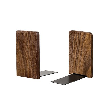2 stk. bogstøtter til sort valnød rektangel bogreolholder dekorative kraftige træbogstøtter wit