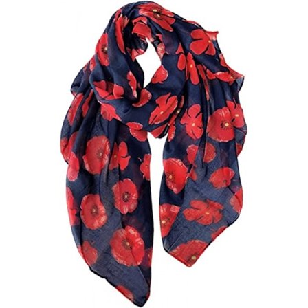 Poppy Skjerf Dame Lett Floral Sjal Wraps Vår Reisetilbehør, Lett, Myk Berøring, Pustende