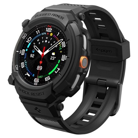 Spigen Rugged Armor Pro -ranneke Samsung Galaxy Watch 8 Classic 46mm - Matta musta