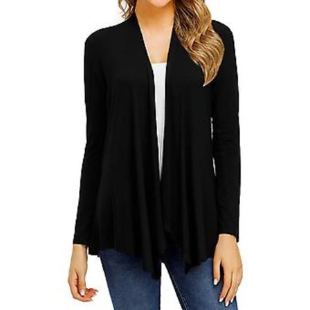 Langarmet Løstsittende Cardigan i Bomull, Slouchy og Behagelig Cardigan Egnet for Kvinner, Damer og Jenter (2XL Svart)