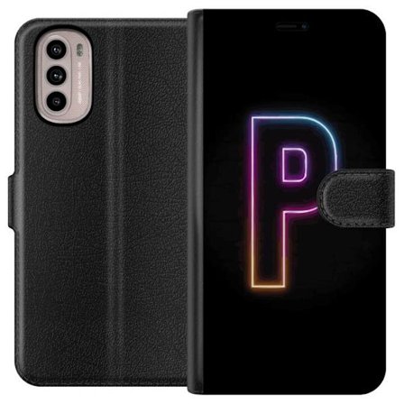 Kompatibel Tegnebogsetui til Motorola Motorola Moto G31 Minimalistisk neonbogstav P i farvegradient og lyseffekt mod sort baggrund i digital neonstil