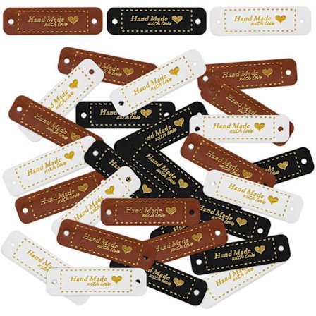 Svart*35, Vit*35, Brun*30 - 100 PU-läderetiketter för handgjorda