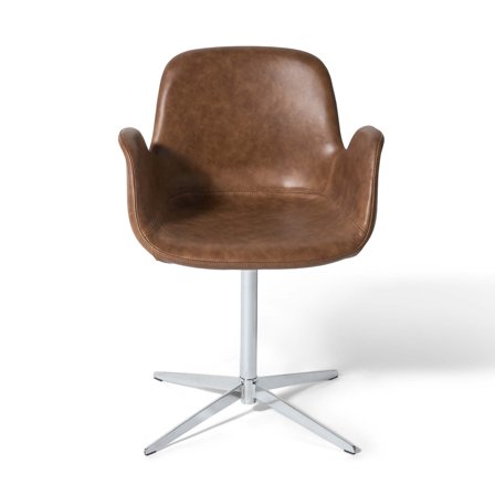 Chrome-Esszimmerstuhl, Armlehnen | Drehfunktion | Leder in Cognac, moderner Drehstuhl für Esszimmer, 79cm Höhe, stabiles Metallgestell, Uni