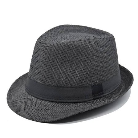 Sommar Cool Woven Straw Fedora Hat & Stylish Hat Band(Svart)