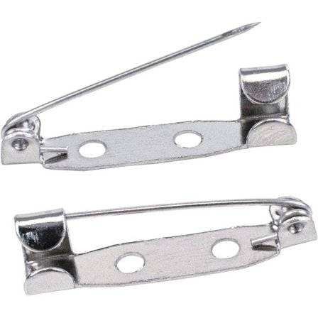 Rintaneula x100 – Turvallinen takalukko takakiskokiinnityksellä - 25mm - Hopeiset rintanappineulat 2 reiällä rintanappien/nimikorttien/leluneulojen 