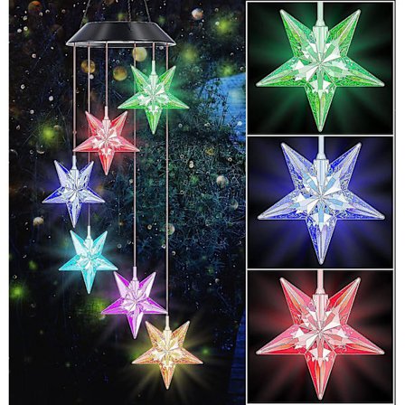 Solcells vindspel med skiftande färger, födelsedagspresenter till mamma, solcellslampor utomhus dekorativa, stjärnformade vindspel presenter till 