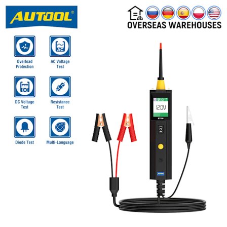 BT250 Bilkrets Tester Strømprobe 6-30V AC DC Spenningsmotstand Diode Polaritetstest Kontinuitetstest Powerscan Verktøy