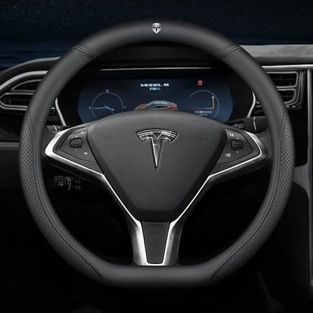 Passer til Tesla model 3/y/model x/s ratdæksel - Tesla speciel D-form (sort linje) med logo - 38 cm/1 pakke