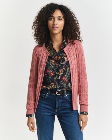 GANT Damen Strickjacke aus Stretch-Baumwolle mit Zopfmuster (L)