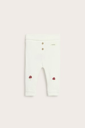 Newbie | Prążkowane legginsy z bożonarodzeniowym haftem | Offwhite