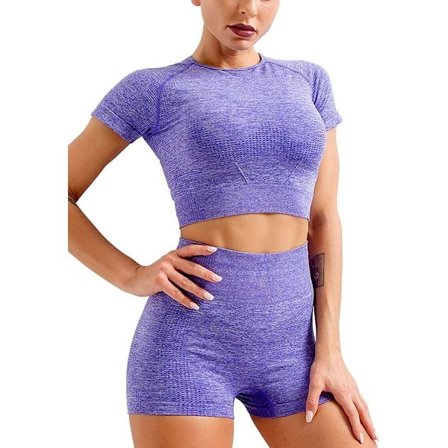 Gym treningssett for kvinner 2-delt sømløs beskjæringstank høy midje shorts yoga