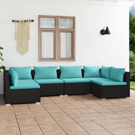 Vidaxl Loungegrupp För Trädgården Med Dynor 6 Delar Konstrotting Svart