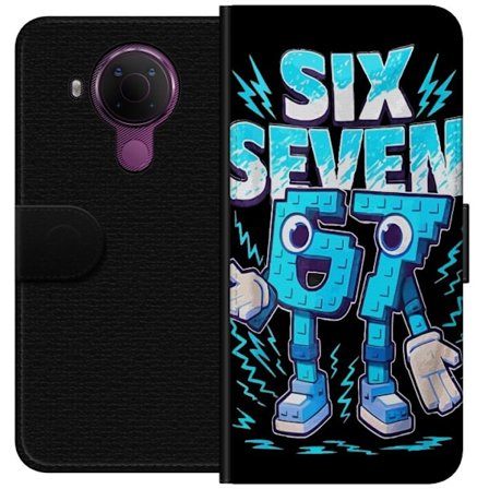 Yhteensopiva Lompakkokotelo Nokia Nokia 5.4 Lelukas sininen kuvaus numeroilla Six Seven retro-arkadityyliä vahvalla typografialla ja graafisella peli