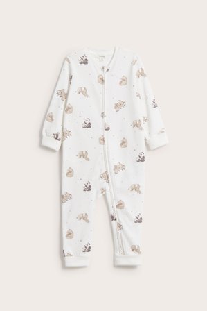 Newbie | Eläinkuvioinen vauvojen pyjama | Luonnonvalkoinen