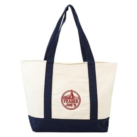 Trader Joe's Gjenbrukbar Canvas Eco Tote Bag Shopping Kraftig Veske Blå Hvit