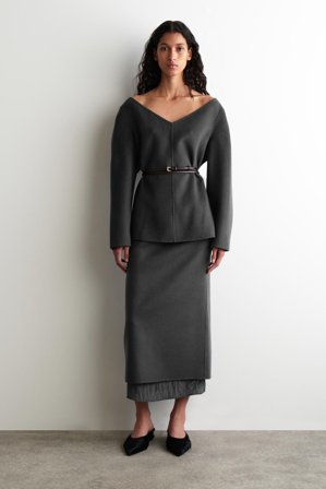 COS Femme Jupe Crayon En Laine Double Face in Gris