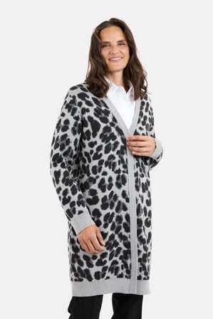 BRANDTEX - Langærmet Cardigan - Grå - Leopard Print