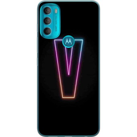 Kompatibelt Mobildeksel til Motorola Motorola Moto G71 5G Neonbokstav V i fargegradert lys mot svart bakgrunn, minimalistisk design med tydelig glow o