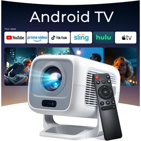 Mini Projektor med WLAN och Bluetooth, Android 11 Integrerat, 1080P 4K Stöd, Portabel Projektor LYNCAST 180° Vridbar