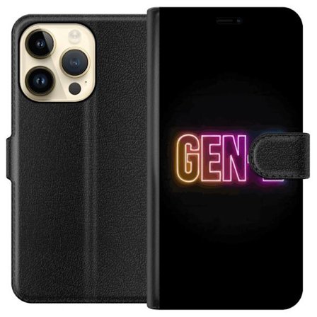 Kompatibelt Lommeboketui til Apple Apple iPhone 14 Pro Neontext Gen Z i fargerikt lys mot mørk bakgrunn i moderne digital stil
