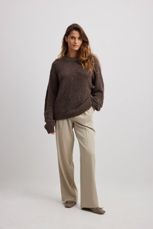 NA-KD Pull oversize structuré en maille à col rond - Pulls Oversize - Brun - XX-Small