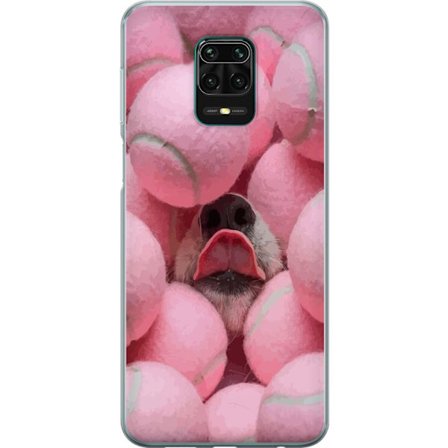 Xiaomi Redmi Note 9 Pro Genomskinligt Skal Rosa Tennisbollar med Hundnos Bland Rosa Bollar Roligt och Färgstarkt Motiv för Djurälskare med Lekfull