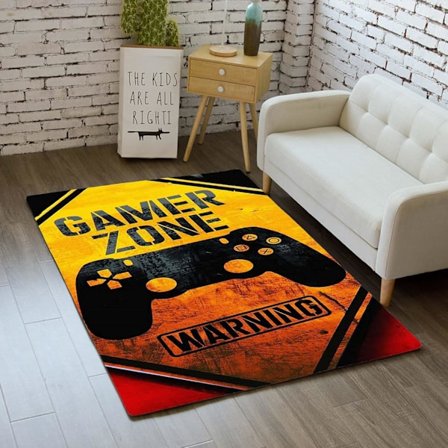 3D Matta med Graffiti-spelkonsol-mönster Vardagsrum Modern Sovrum Kvadratisk Barn Tonåring Flanell Dekorationsmatta, Gamer-stolmatta Orange Grå Svart 