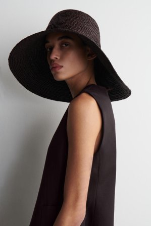 COS Women's Wide Brim Straw Hat in Brown