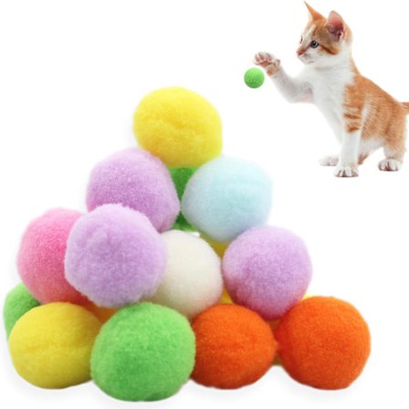 20 Katte Pom Pom-er Myke Baller Interaktiv Leke Trening Flerfarget (3cm)