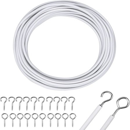 Netgardin Wire 10M Gardin Wire Hvid Gardin Wire med Gardinkroge og Øjne Gardinkabelstreng Gardinsnor til Gardinstang Hængende Gardin C