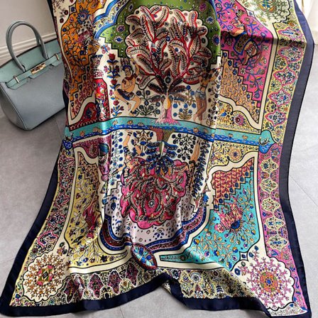 Imitere sateng silke langt skjerf sjal klassisk stilig blomstertrykk